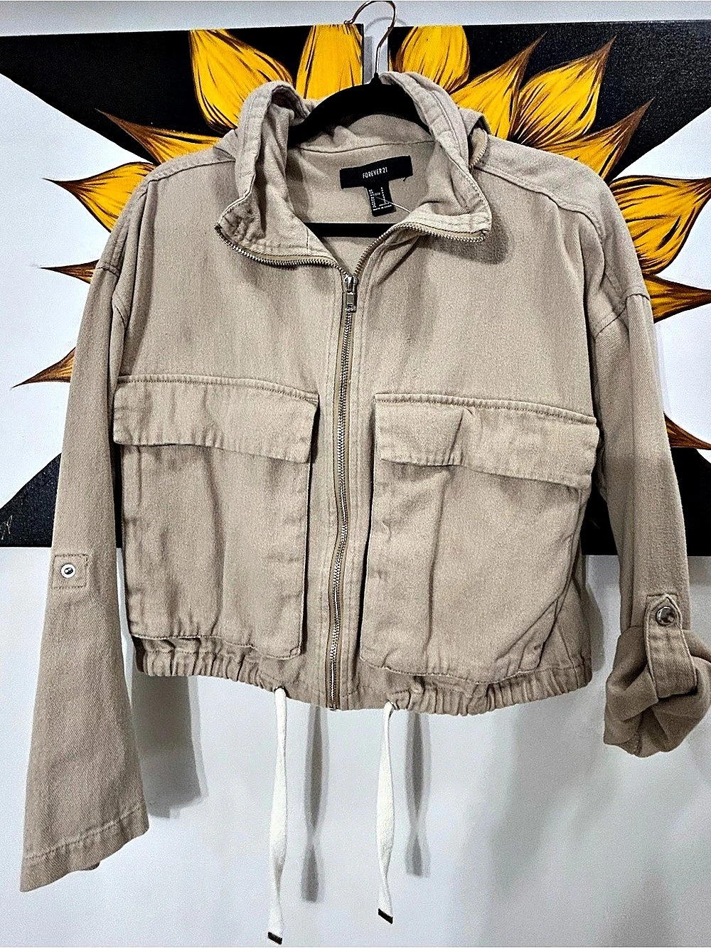 Forever 21 Utility Jacket in Beige Size Small Like New